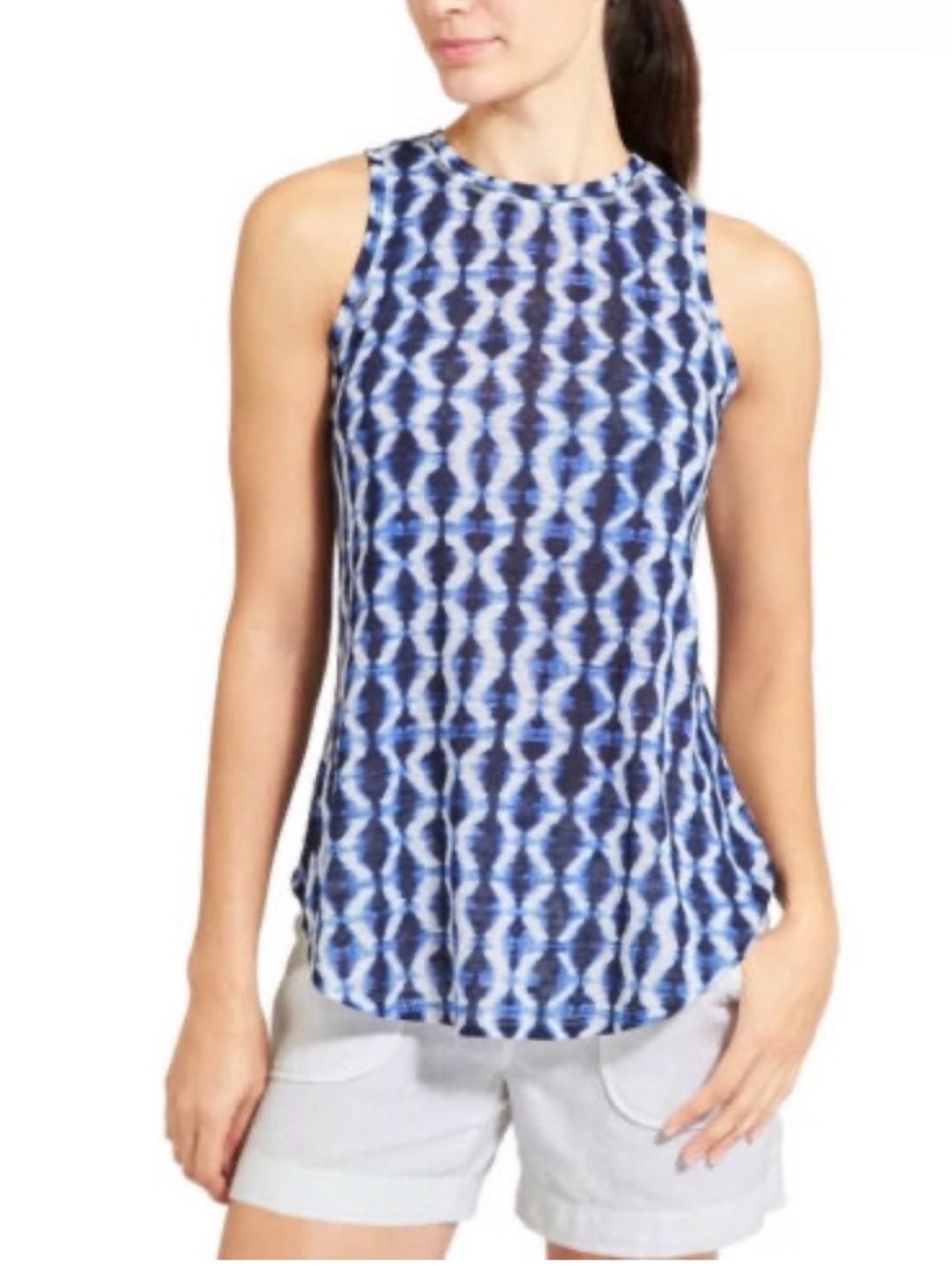 Athleta Breezy Raceback Blue Patterned High-Neck Tank size XXS